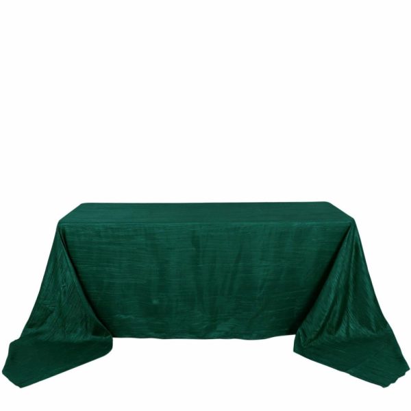 Taffeta & Velvet |  90″x156″ Hunter Emerald Green Accordion Crinkle Taffeta Seamless Rectangular Tablecloth for 8 Foot Table With Floor-Length Drop