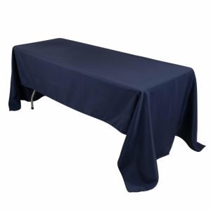 Commercial Grade Cotton & Polyester |  60″x126″ Navy Blue Seamless Premium Polyester Rectangular Tablecloth – 220GSM