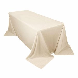 Commercial Grade Cotton & Polyester |  90″x132″ Beige Premium Scuba Wrinkle Free Rectangular Tablecloth, Seamless Scuba Polyester Tablecloth for 6 Foot Table With Floor-Length Drop