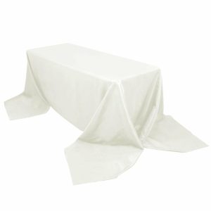 Commercial Grade Cotton & Polyester |  90″x156″ Ivory Seamless Premium Polyester Rectangular Tablecloth – 220GSM for 8 Foot Table With Floor-Length Drop