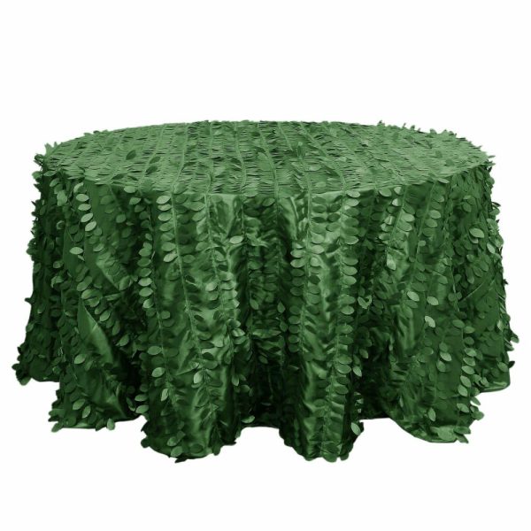 Rosette & Petals |  132″ Green Leaf Petal Taffeta Seamless Round Tablecloth for 6 Foot Table With Floor-Length Drop