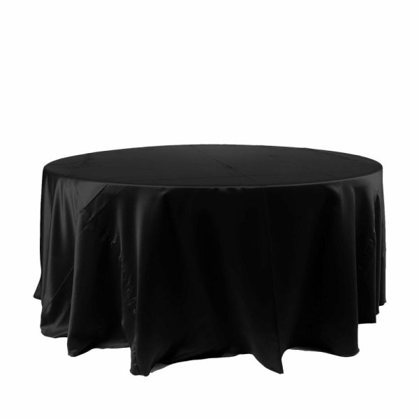 Satin |  120″ Black Seamless Satin Round Tablecloth for 5 Foot Table With Floor-Length Drop