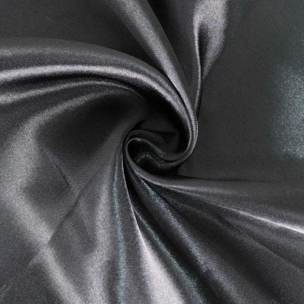 Satin |  132″ Black Seamless Satin Round Tablecloth for 6 Foot Table With Floor-Length Drop