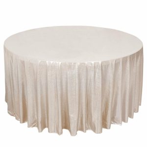 Sequin & Shimmer |  120″ Beige Shimmer Sequin Dots Polyester Tablecloth, Wrinkle Free Sparkle Glitter Table Cover for 5 Foot Table With Floor-Length Drop