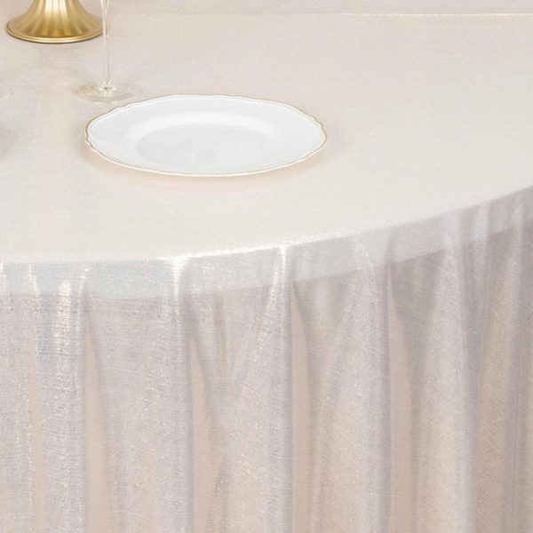 Sequin & Shimmer |  120″ Beige Shimmer Sequin Dots Polyester Tablecloth, Wrinkle Free Sparkle Glitter Table Cover for 5 Foot Table With Floor-Length Drop