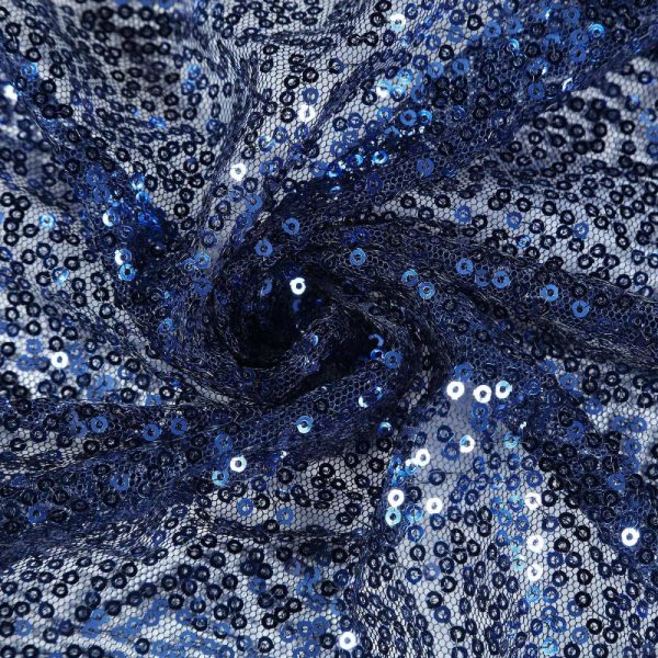 Sequin & Shimmer |  132″ Navy Blue Seamless Premium Sequin Round Tablecloth, Sparkly Tablecloth for 6 Foot Table With Floor-Length Drop