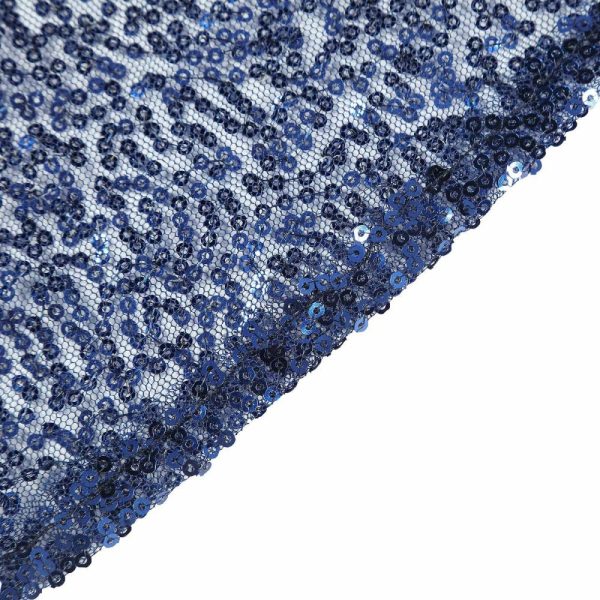 Sequin & Shimmer |  132″ Navy Blue Seamless Premium Sequin Round Tablecloth, Sparkly Tablecloth for 6 Foot Table With Floor-Length Drop