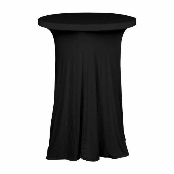 Spandex |  Black Round Spandex Cocktail Table Cover With Natural Wavy Drapes