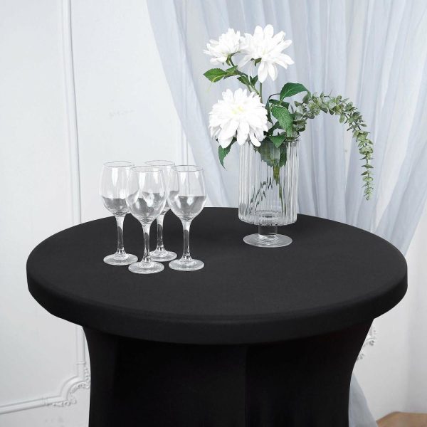 Spandex |  Black Round Spandex Cocktail Table Cover With Natural Wavy Drapes