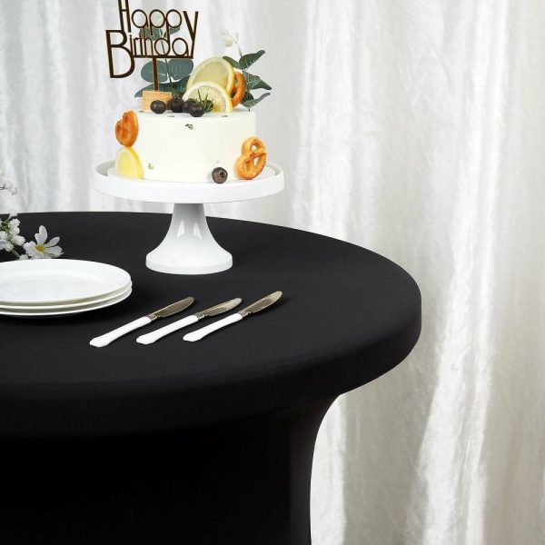 Spandex |  Black Round Spandex Cocktail Table Cover With Natural Wavy Drapes