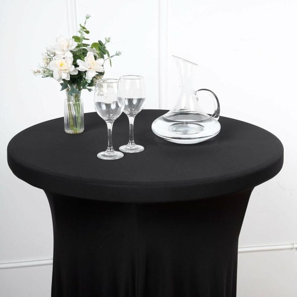 Spandex |  Black Round Spandex Cocktail Table Cover With Natural Wavy Drapes