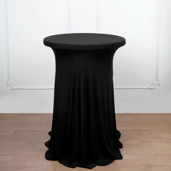 Spandex |  Black Round Spandex Cocktail Table Cover With Natural Wavy Drapes