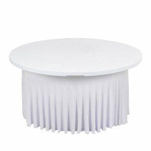 Spandex |  White Wavy Spandex Fitted Round 1-Piece Tablecloth Table Skirt 5ft, Stretchy Table Cover with Ruffles For 60 In Tables