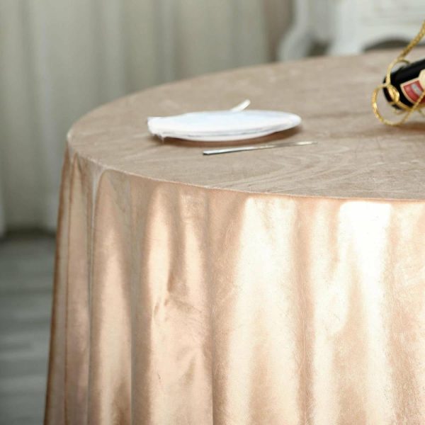 Taffeta & Velvet |  120″ Champagne Seamless Premium Velvet Round Tablecloth, Reusable Linen for 5 Foot Table With Floor-Length Drop