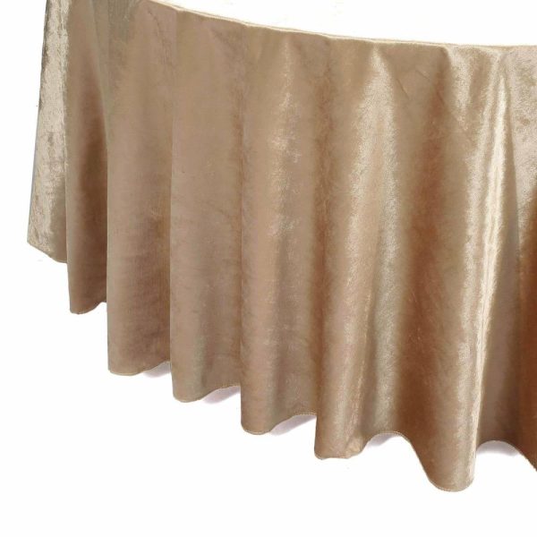 Taffeta & Velvet |  120″ Champagne Seamless Premium Velvet Round Tablecloth, Reusable Linen for 5 Foot Table With Floor-Length Drop