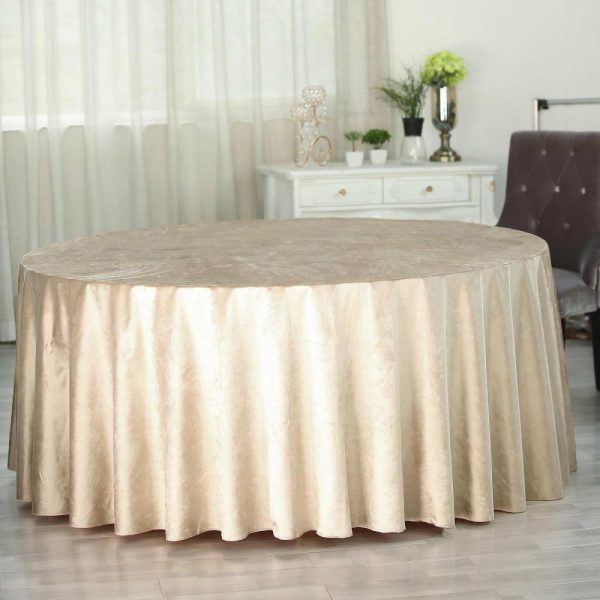 Taffeta & Velvet |  120″ Champagne Seamless Premium Velvet Round Tablecloth, Reusable Linen for 5 Foot Table With Floor-Length Drop