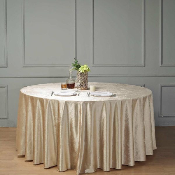 Taffeta & Velvet |  120″ Champagne Seamless Premium Velvet Round Tablecloth, Reusable Linen for 5 Foot Table With Floor-Length Drop