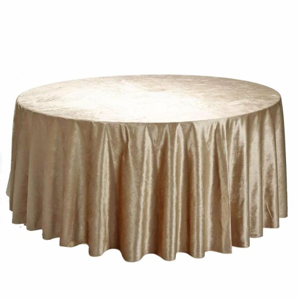 Taffeta & Velvet |  120″ Champagne Seamless Premium Velvet Round Tablecloth, Reusable Linen for 5 Foot Table With Floor-Length Drop