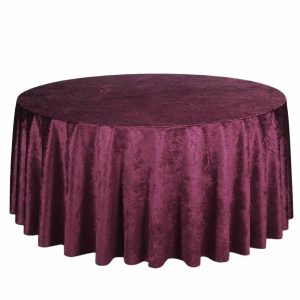 Taffeta & Velvet |  120″ Eggplant Seamless Premium Velvet Round Tablecloth, Reusable Linen for 5 Foot Table With Floor-Length Drop