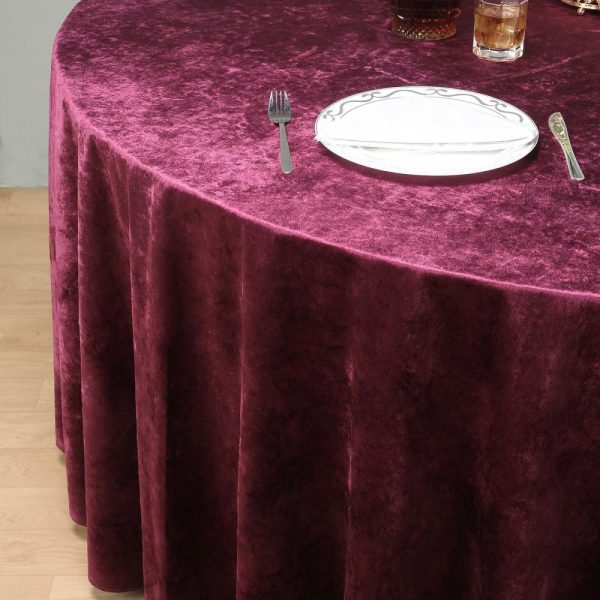 Taffeta & Velvet |  120″ Eggplant Seamless Premium Velvet Round Tablecloth, Reusable Linen for 5 Foot Table With Floor-Length Drop