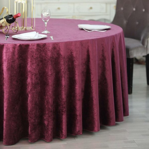 Taffeta & Velvet |  120″ Eggplant Seamless Premium Velvet Round Tablecloth, Reusable Linen for 5 Foot Table With Floor-Length Drop