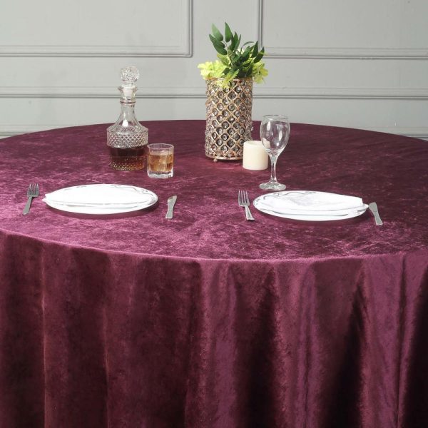 Taffeta & Velvet |  120″ Eggplant Seamless Premium Velvet Round Tablecloth, Reusable Linen for 5 Foot Table With Floor-Length Drop