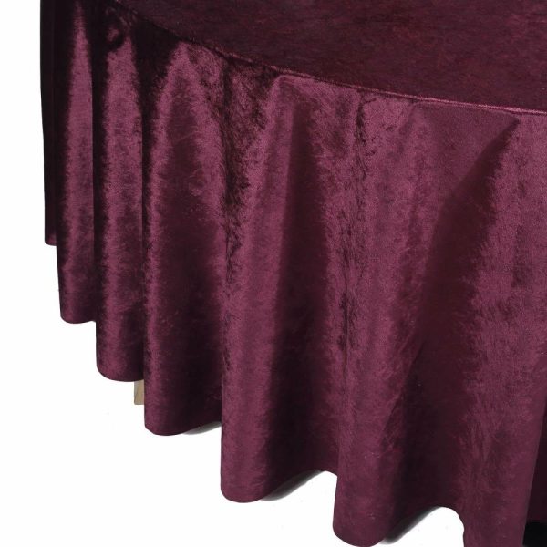 Taffeta & Velvet |  120″ Eggplant Seamless Premium Velvet Round Tablecloth, Reusable Linen for 5 Foot Table With Floor-Length Drop