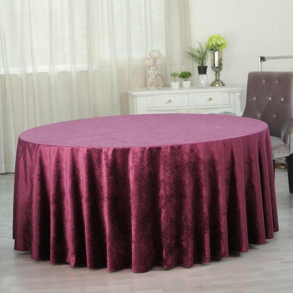 Taffeta & Velvet |  120″ Eggplant Seamless Premium Velvet Round Tablecloth, Reusable Linen for 5 Foot Table With Floor-Length Drop