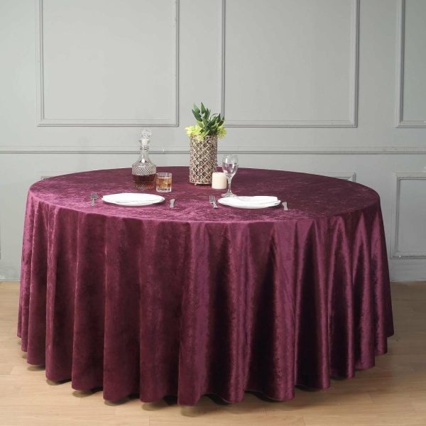 Taffeta & Velvet |  120″ Eggplant Seamless Premium Velvet Round Tablecloth, Reusable Linen for 5 Foot Table With Floor-Length Drop