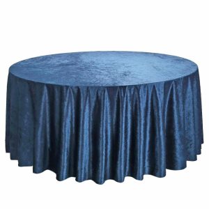 Taffeta & Velvet |  120″ Navy Blue Seamless Premium Velvet Round Tablecloth, Reusable Linen for 5 Foot Table With Floor-Length Drop