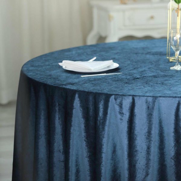 Taffeta & Velvet |  120″ Navy Blue Seamless Premium Velvet Round Tablecloth, Reusable Linen for 5 Foot Table With Floor-Length Drop