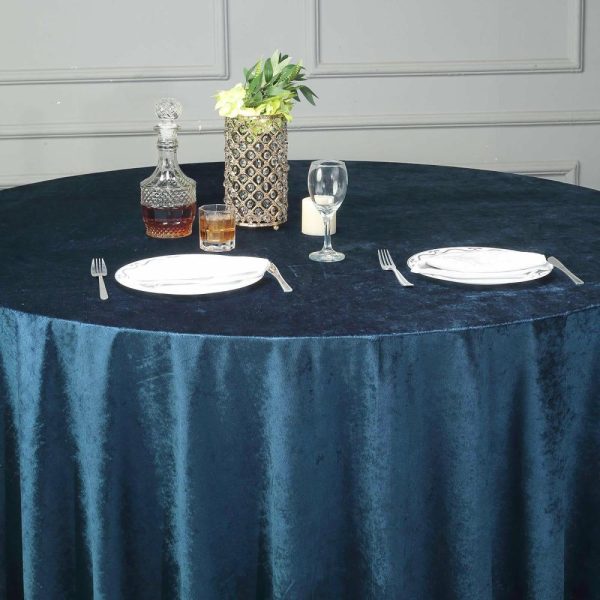 Taffeta & Velvet |  120″ Navy Blue Seamless Premium Velvet Round Tablecloth, Reusable Linen for 5 Foot Table With Floor-Length Drop