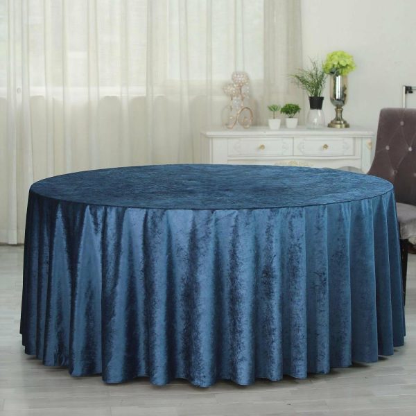 Taffeta & Velvet |  120″ Navy Blue Seamless Premium Velvet Round Tablecloth, Reusable Linen for 5 Foot Table With Floor-Length Drop