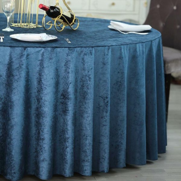 Taffeta & Velvet |  120″ Navy Blue Seamless Premium Velvet Round Tablecloth, Reusable Linen for 5 Foot Table With Floor-Length Drop