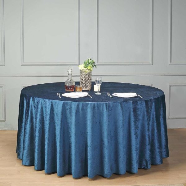 Taffeta & Velvet |  120″ Navy Blue Seamless Premium Velvet Round Tablecloth, Reusable Linen for 5 Foot Table With Floor-Length Drop