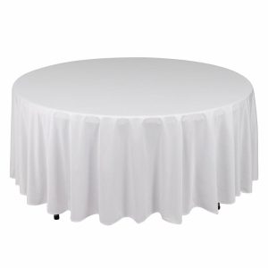 Commercial Grade Cotton & Polyester |  108″ White Premium Scuba Round Tablecloth, Wrinkle Free Seamless Polyester Tablecloth