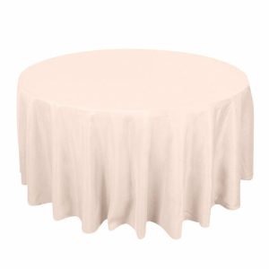 Commercial Grade Cotton & Polyester |  120″ Blush Seamless Premium Polyester Round Tablecloth – 220GSM for 5 Foot Table With Floor-Length Drop