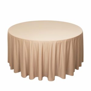 Commercial Grade Cotton & Polyester |  120″ Nude Premium Scuba Wrinkle Free Round Tablecloth, Seamless Scuba Polyester Tablecloth for 5 Foot Table With Floor-Length Drop