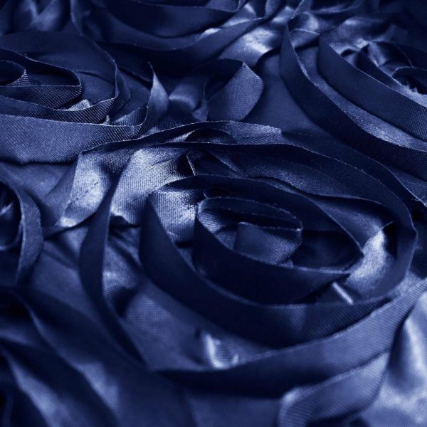 Rosette |  72″x72″ Navy Blue 3D Rosette Satin Square Table Overlay