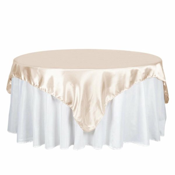 Satin |  72″ x 72″ Beige Seamless Satin Square Tablecloth Overlay