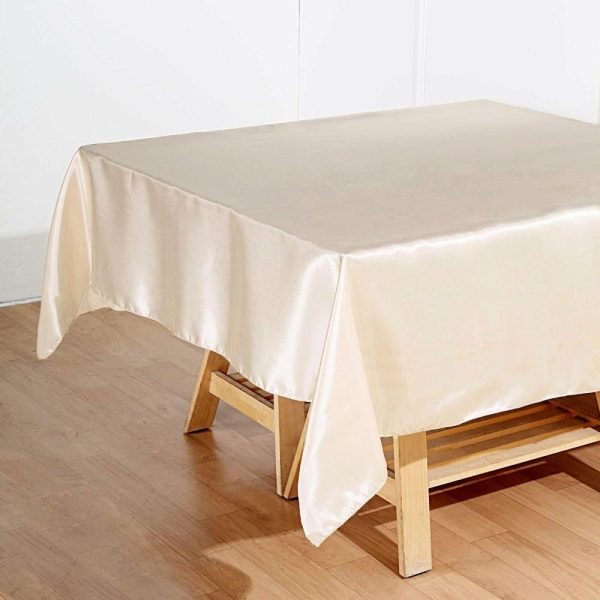 Satin |  72″ x 72″ Beige Seamless Satin Square Tablecloth Overlay