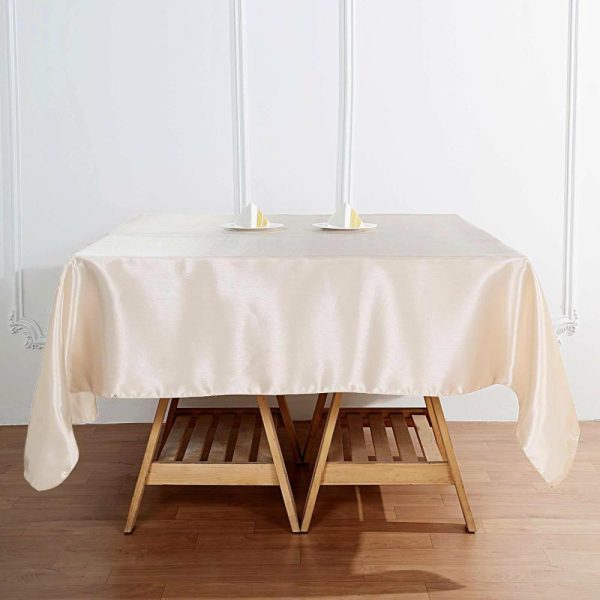 Satin |  72″ x 72″ Beige Seamless Satin Square Tablecloth Overlay