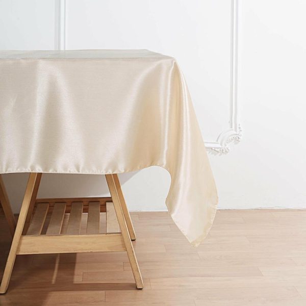 Satin |  72″ x 72″ Beige Seamless Satin Square Tablecloth Overlay