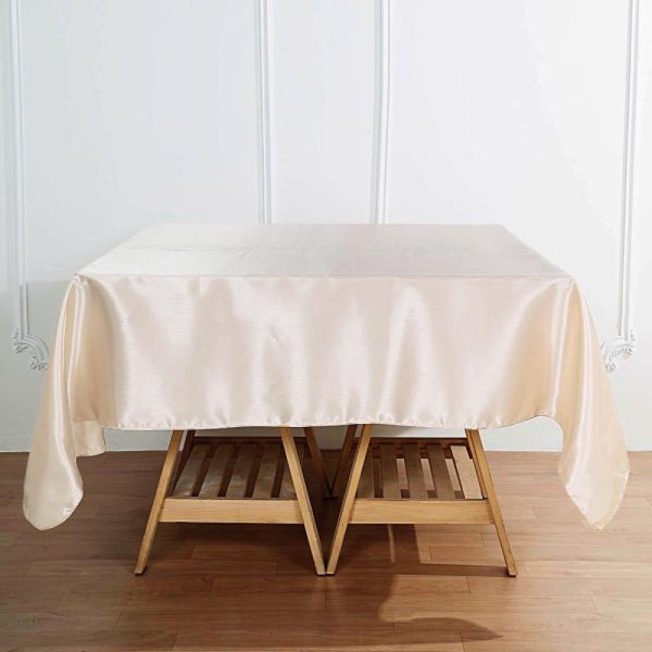 Satin |  72″ x 72″ Beige Seamless Satin Square Tablecloth Overlay