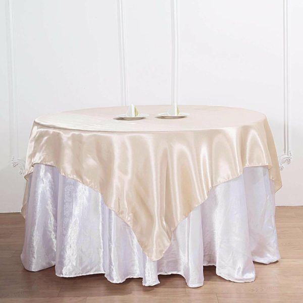 Satin |  72″ x 72″ Beige Seamless Satin Square Tablecloth Overlay