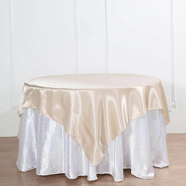 Satin |  72″ x 72″ Beige Seamless Satin Square Tablecloth Overlay