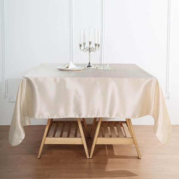 Satin |  72″ x 72″ Beige Seamless Satin Square Tablecloth Overlay