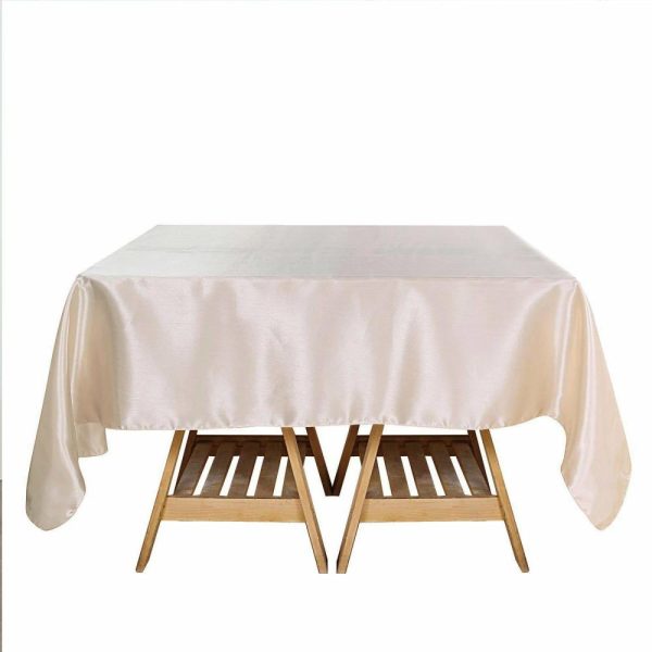 Satin |  72″ x 72″ Beige Seamless Satin Square Tablecloth Overlay