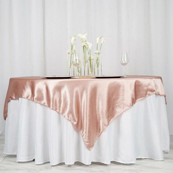 Satin |  72″ x 72″ Dusty Rose Seamless Satin Square Tablecloth Overlay