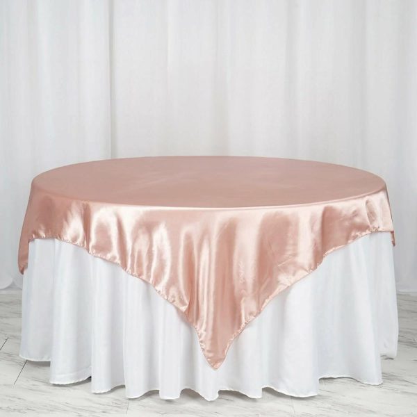 Satin |  72″ x 72″ Dusty Rose Seamless Satin Square Tablecloth Overlay